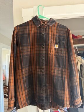 Oversized Carhartt Tan & Black Plaid Button-Up Shirt